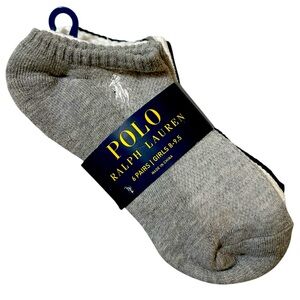 Girls 6 pack Polo Ralph Lauren Ribbed Low Cut Socks Grey-White-Black S/M  8-9.5